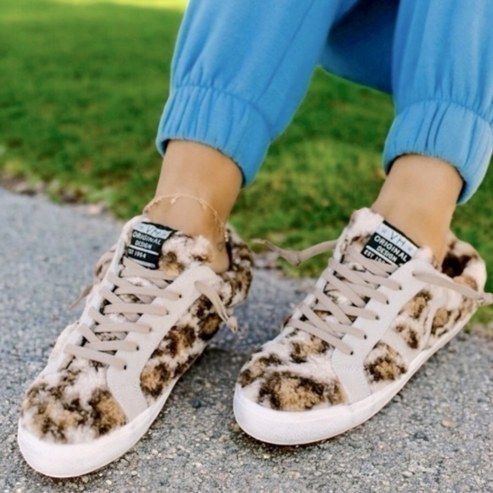 Vintage Havana Snuggle Leopard Fur & Leather Sneaker Slippers 8.5